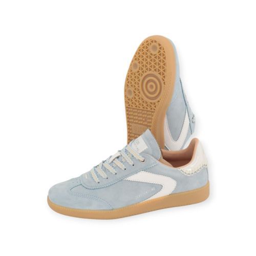 Zero Cent Cinq 0-0105, Nova Mocassin storm in lichtblauw suède met wit lakleer voor dames. 