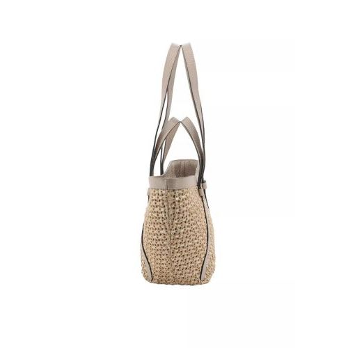 Abro Cosmo Medium handtas, shopper in beige raffia met beige leer. 