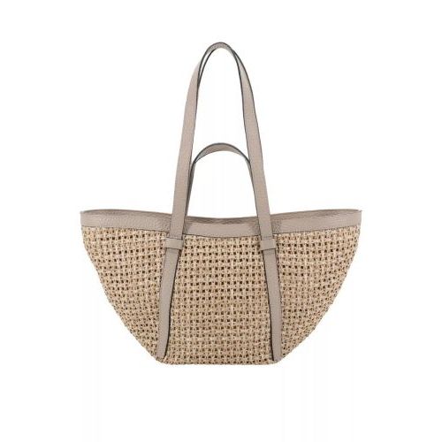 Abro Cosmo Medium handtas, shopper in beige raffia met beige leer. 