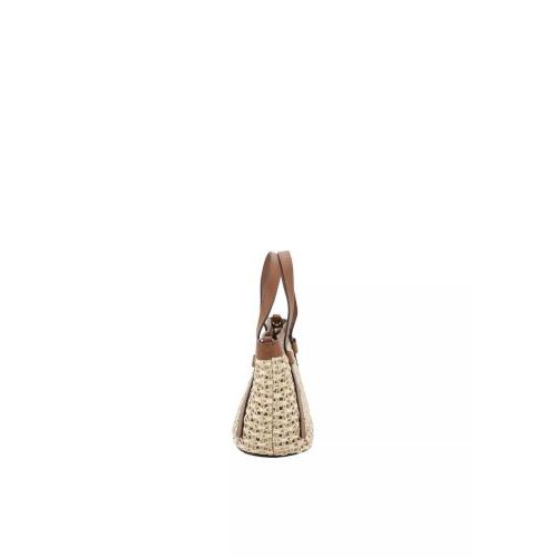 Abro Cosmo mini handtas in beige raffia met cognac leer Abro Cosmo mini handtas in beige raffia met cognac leer