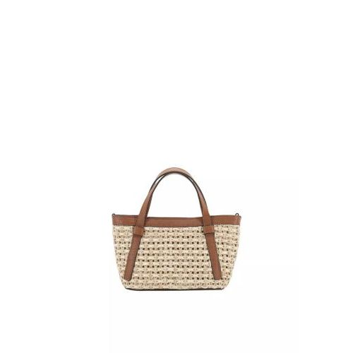 Abro Cosmo mini handtas in beige raffia met cognac leer Abro Cosmo mini handtas in beige raffia met cognac leer