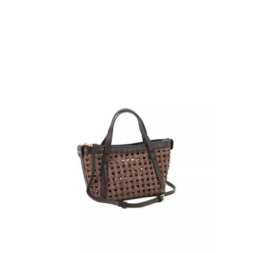 Abro Cosmo mini handtas in bruin raffia leer Abro Cosmo mini handtas in bruin raffia leer
