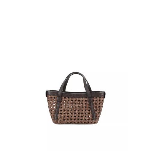 Abro Cosmo mini handtas in bruin raffia leer Abro Cosmo mini handtas in bruin raffia leer