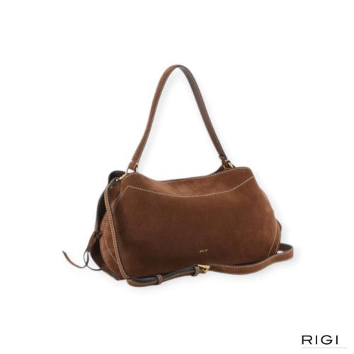 ABRO Necessity Small hand-en schoudertas in cognac, wood suède voor dames. 