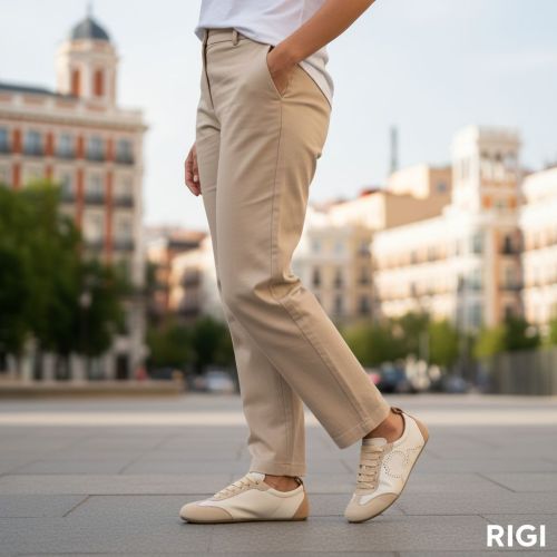 Acanto Levante sneaker in offwit leer met zand suède voor dames. 