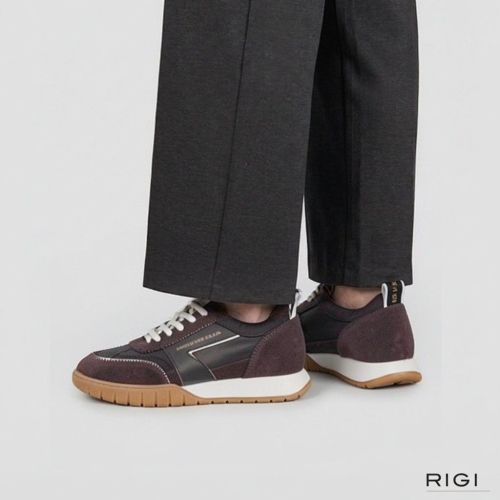 Alexander Smith Abbey Woman sneaker in bordeaux suède met bruin nylon voor dames. 