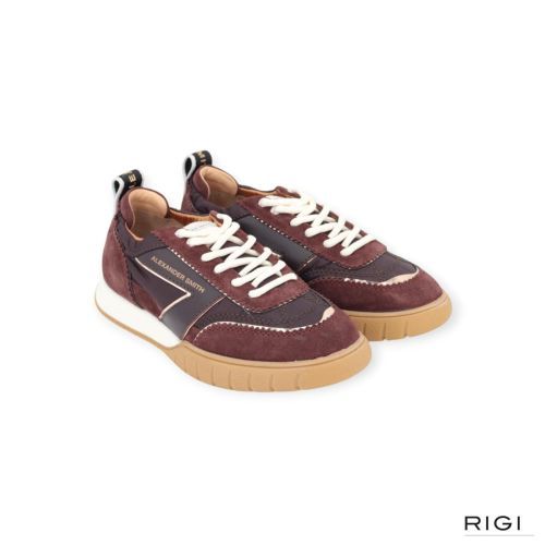 Alexander Smith Abbey Woman sneaker in bordeaux suède met bruin nylon voor dames. 