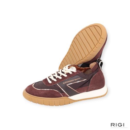 Alexander Smith Abbey Woman sneaker in bordeaux suède met bruin nylon voor dames. 