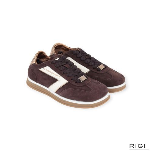 Alexander Smith Thames Woman sneaker in donkerbruin suède met offwit leer. 