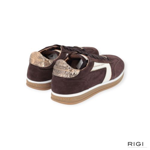 Alexander Smith Thames Woman sneaker in donkerbruin suède met offwit leer. 