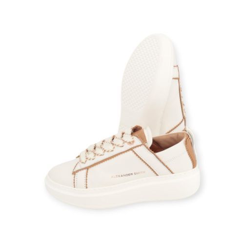 Alexander Smith Webley unlined dames sneaker in wit met cognac Alexander Smith Webley unlined dames sneaker in wit met cognac