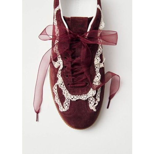 Aholas tb 490 Crochet dames sneaker in bordeaux (burgundy) suede leer.