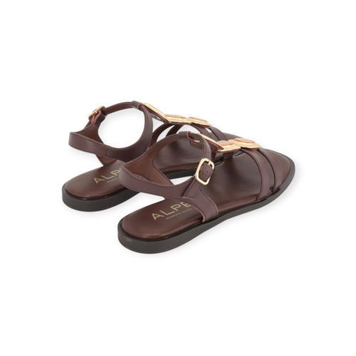 Alpe 5594 sandaal voor dames in bruin leer met goud en oranje accessoires.