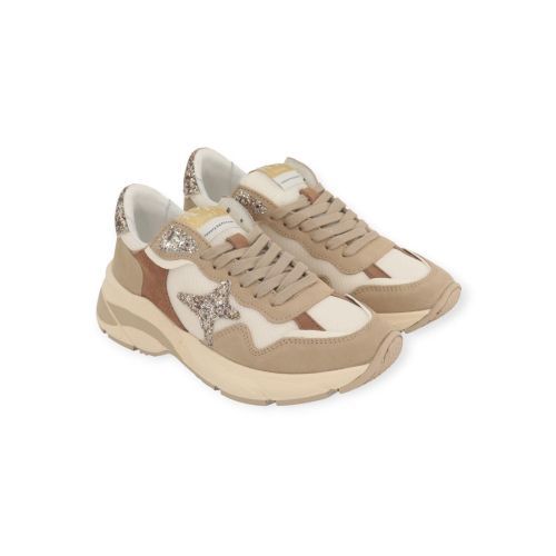 Ama Brand Moon sneaker voor dames in beige suede met goud.