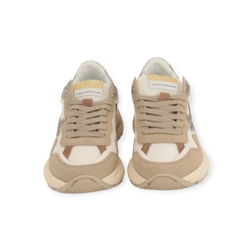 Ama Brand Moon sneaker voor dames in beige suede met goud.