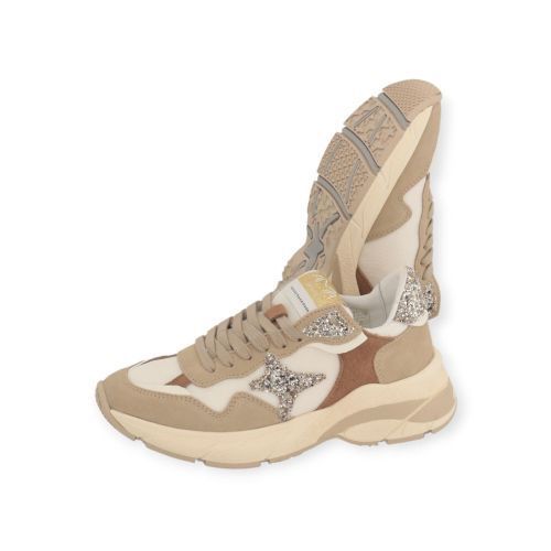 Ama Brand Moon sneaker voor dames in beige suede met goud.