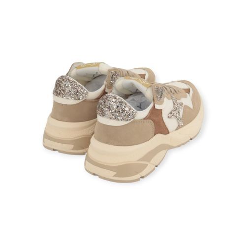 Ama Brand Moon sneaker voor dames in beige suede met goud.