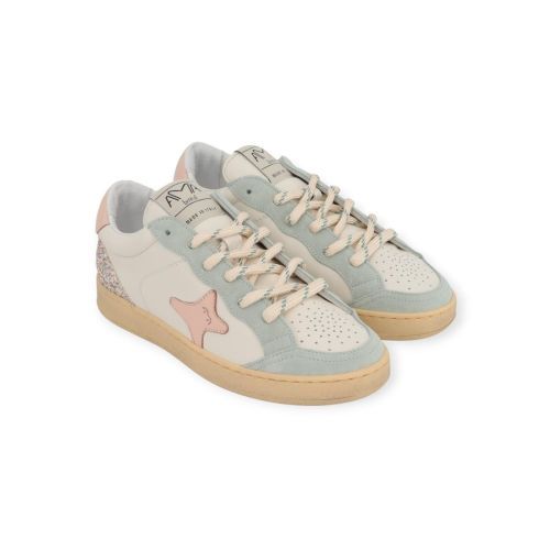 Ama Brand Sun sneaker voor dames in wit leer met lichtblauw en roze Ama Brand Sun sneaker voor dames in wit leer met lichtblauw en roze