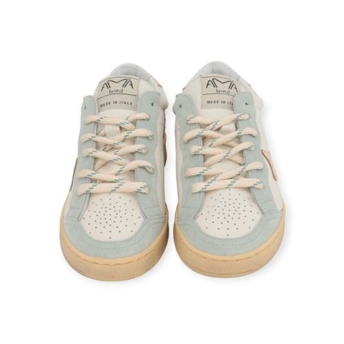 Ama Brand Sun sneaker voor dames in wit leer met lichtblauw en roze Ama Brand Sun sneaker voor dames in wit leer met lichtblauw en roze