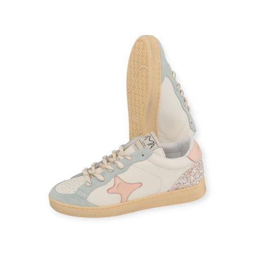 Ama Brand Sun sneaker voor dames in wit leer met lichtblauw en roze Ama Brand Sun sneaker voor dames in wit leer met lichtblauw en roze
