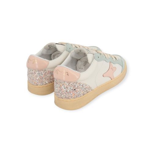 Ama Brand Sun sneaker voor dames in wit leer met lichtblauw en roze Ama Brand Sun sneaker voor dames in wit leer met lichtblauw en roze