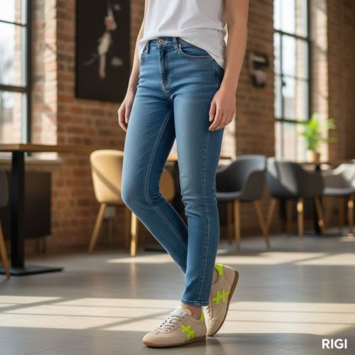 Another Trend Lino sneaker in beige met fluo geel voor dames. Another Trend Lino sneaker in beige met fluo geel voor dames.