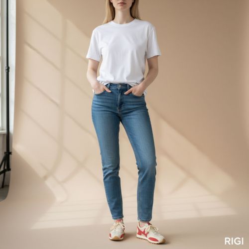 Belang dames sneaker in off wit leer met rood accent. Belang dames sneaker in off wit leer met rood accent.