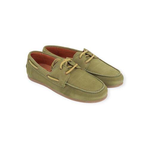 Belang dames mocassin / bootschoen in groen suede leer.