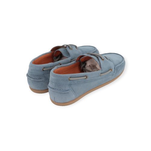 Belang dames mocassin / bootschoen in licht blauw suede leer.