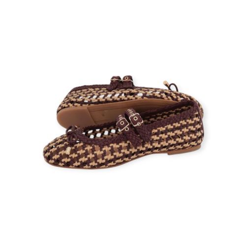 Bibi Lou Aspen Flat dames ballerina in geweven bordeaux (burgundi) met beige leer.