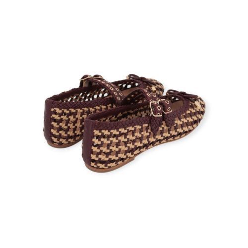 Bibi Lou Aspen Flat dames ballerina in geweven bordeaux (burgundi) met beige leer.