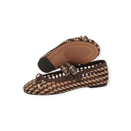 Bibi Lou Aspen Flat dames ballerina in geweven bruin met beige leer.