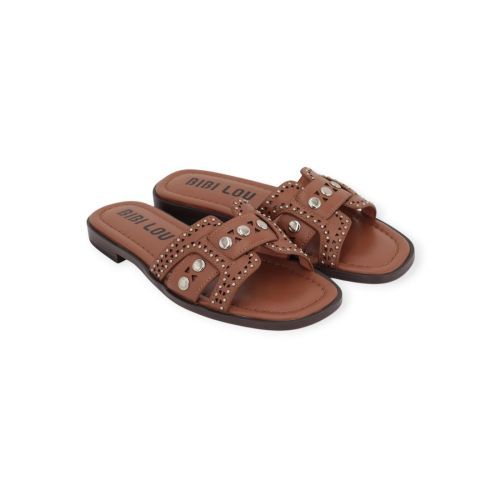 Bibi Lou Holly flat dames slipper in cognac leer.