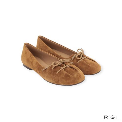 Bibi Lou Pao ballerina in cognac suède met veters voor dames. 