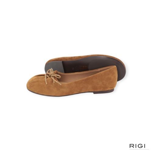 Bibi Lou Pao ballerina in cognac suède met veters voor dames. 