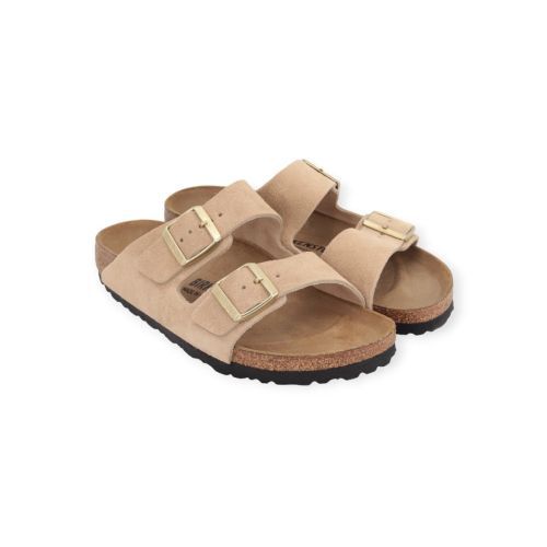 Birkenstock Arizona BS slipper in zand (sandcastle) suède voor dames.