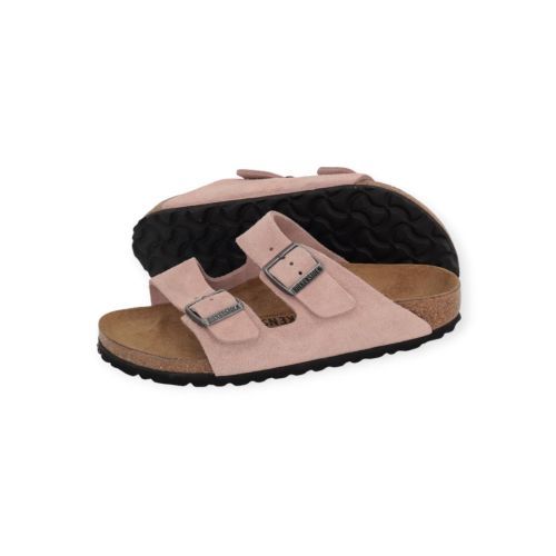 Birkenstock Arizona slipper in roze suede voor dames.