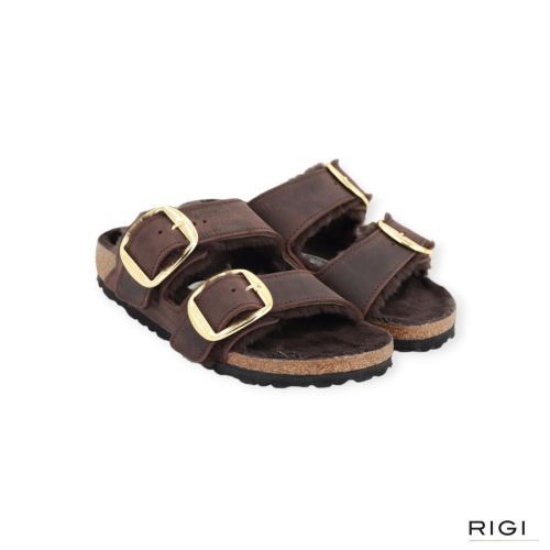 Birkenstock Arizona Big Buckle shearling in bruin, habana nubuck voor dames
