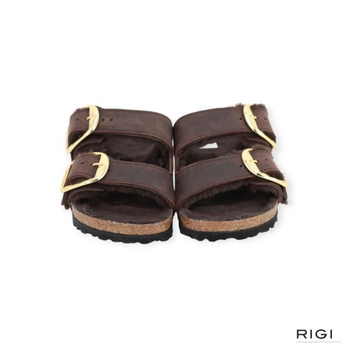 Birkenstock Arizona Big Buckle shearling in bruin, habana nubuck voor dames