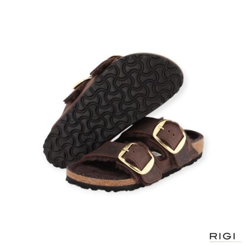 Birkenstock Arizona Big Buckle shearling in bruin, habana nubuck voor dames