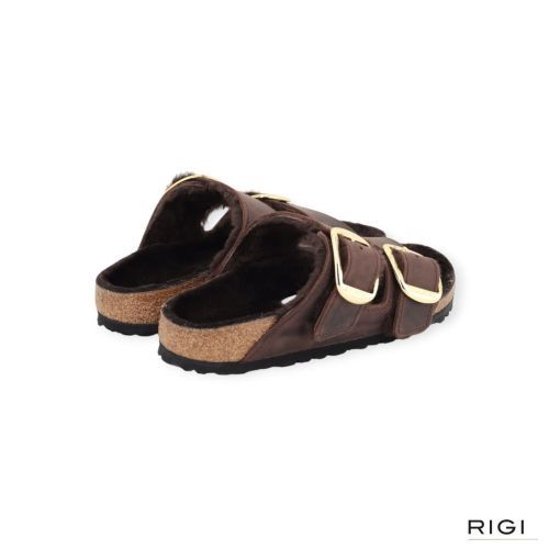 Birkenstock Arizona Big Buckle shearling in bruin, habana nubuck voor dames
