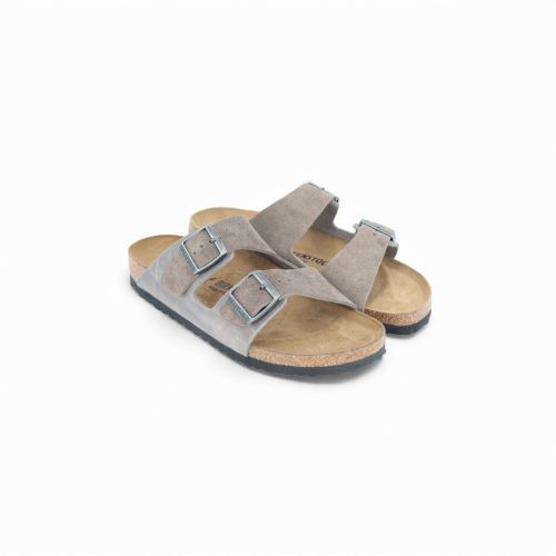 Birkenstock Arizone BS heren slipper in grijs suede/leer. Birkenstock Arizone BS heren slipper in grijs suede/leer.