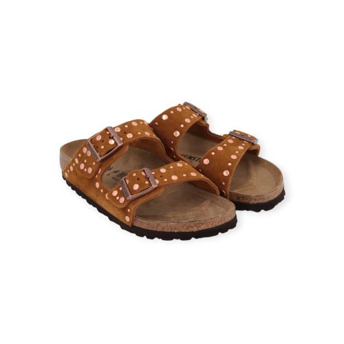 Birkenstock Arizona Rivet Border voor dames in cognac suede.