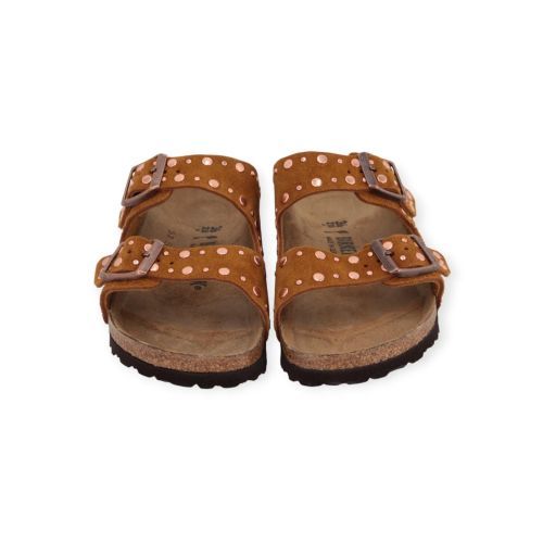 Birkenstock Arizona Rivet Border voor dames in cognac suede.