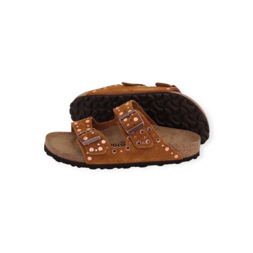 Birkenstock Arizona Rivet Border voor dames in cognac suede.