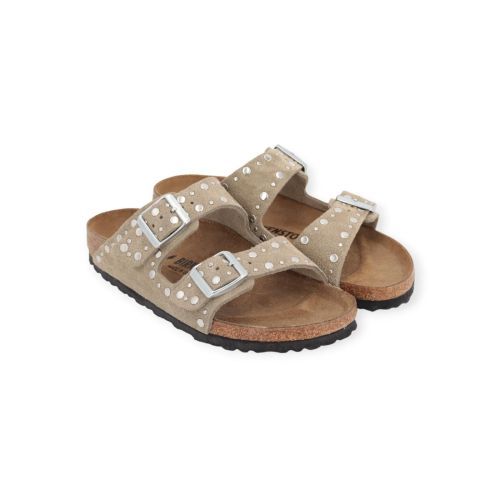 Birkenstock Arizona Rivet voor dames in taupe suede.