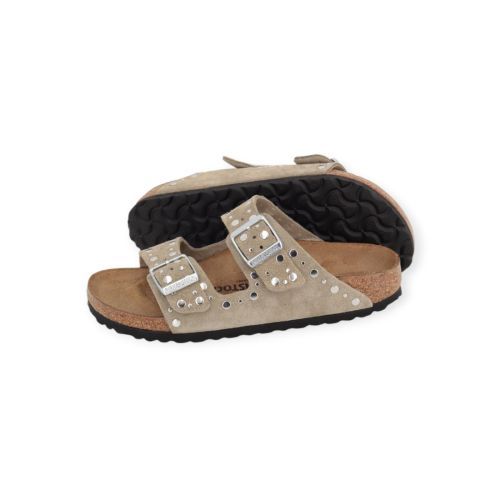 Birkenstock Arizona Rivet voor dames in taupe suede.