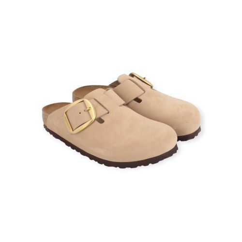 Birkenstock Boston Big Buckle dames slipper - muil in zand kleur (sandcastle) nubuck.