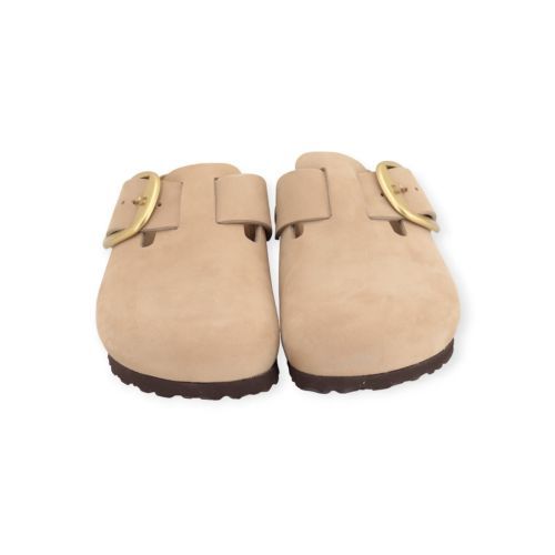 Birkenstock Boston Big Buckle dames slipper - muil in zand kleur (sandcastle) nubuck.