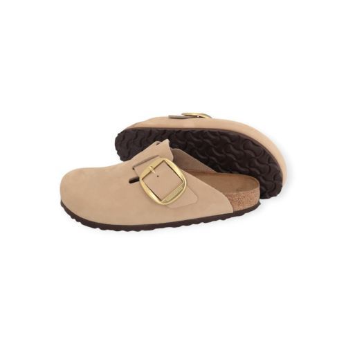 Birkenstock Boston Big Buckle dames slipper - muil in zand kleur (sandcastle) nubuck.